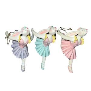 Vintage Hare rabbits animal dancer ballerina christmas ornaments lot pastel pink